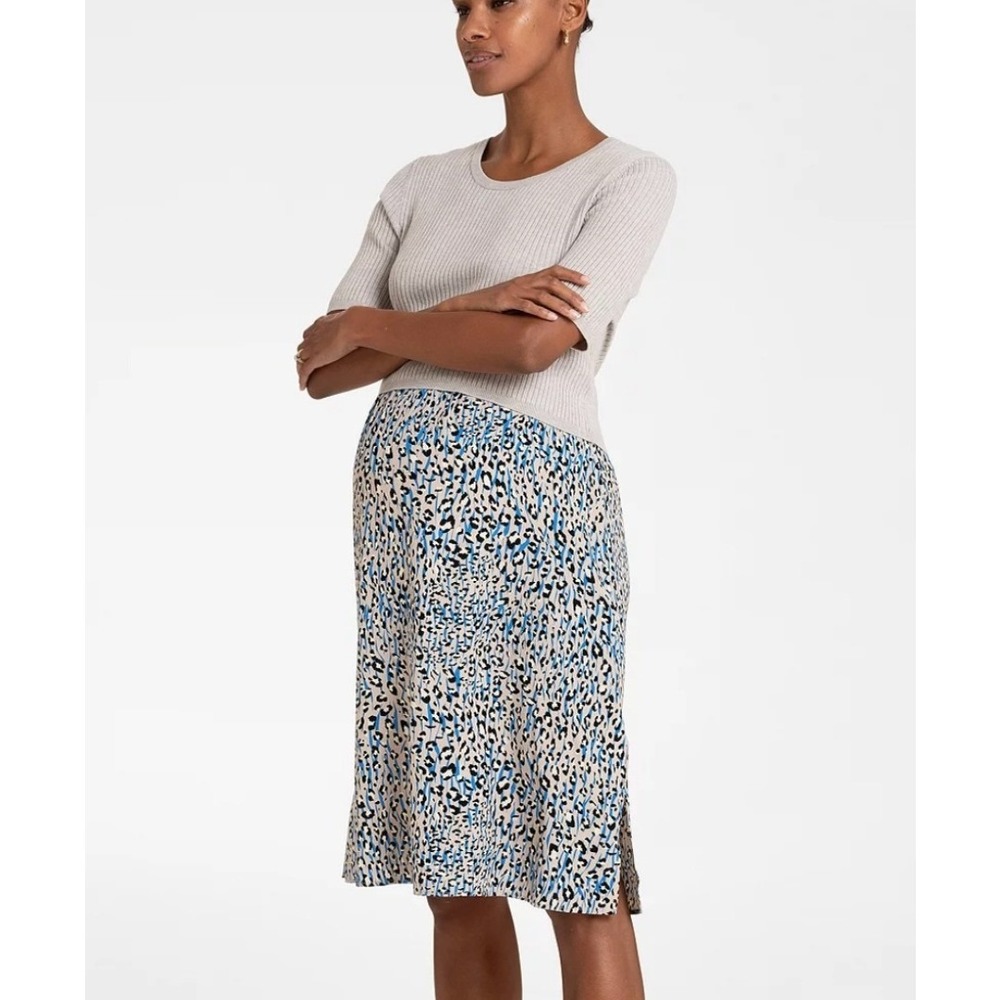 Seraphine Micaela Maternity Nursing Dress Size 4 Tan Blue Animal Print Rib Knit